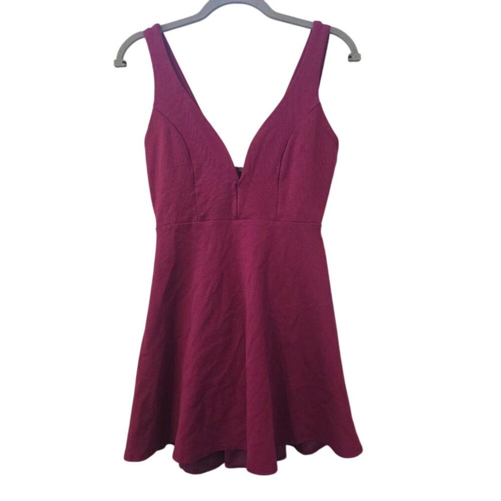 Lulus Womens Small Burgundy Fit Flare Mini Dress Strappy Back Party